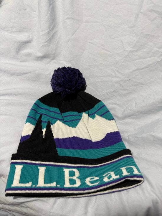 LL Bean Other - L.L.Bean Vintage Pom Beanie Teal Purple Black Mountain Knit Winter Hat